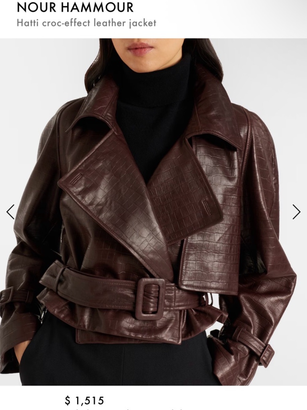 NOUR HAMMOUR Hatti Croc-Effect Leather Jacket in Dark Brown
